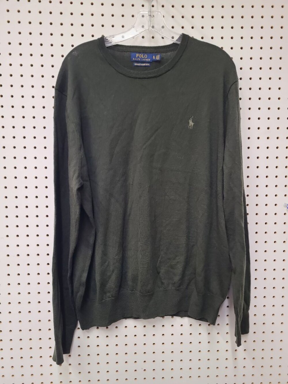 Polo Ralph Lauren Mens XL Green Crewneck Sweater Washable Merino Wool Long Sleev